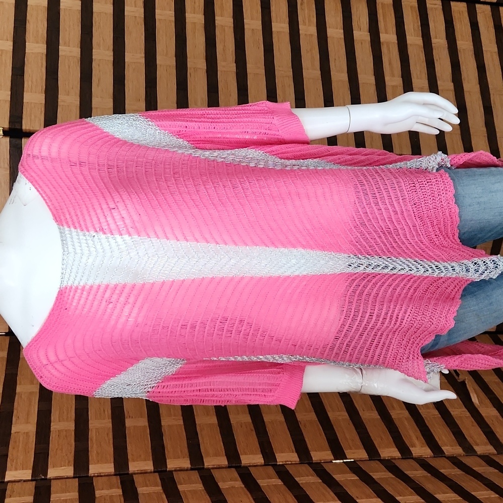 Pink & silver crochet poncho like